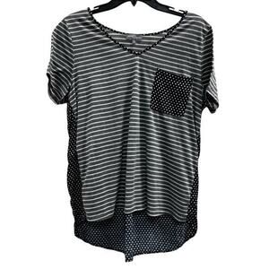 MARKET & SPRUCE Blue polka dot grey strip high low mix media coastal casual sz L